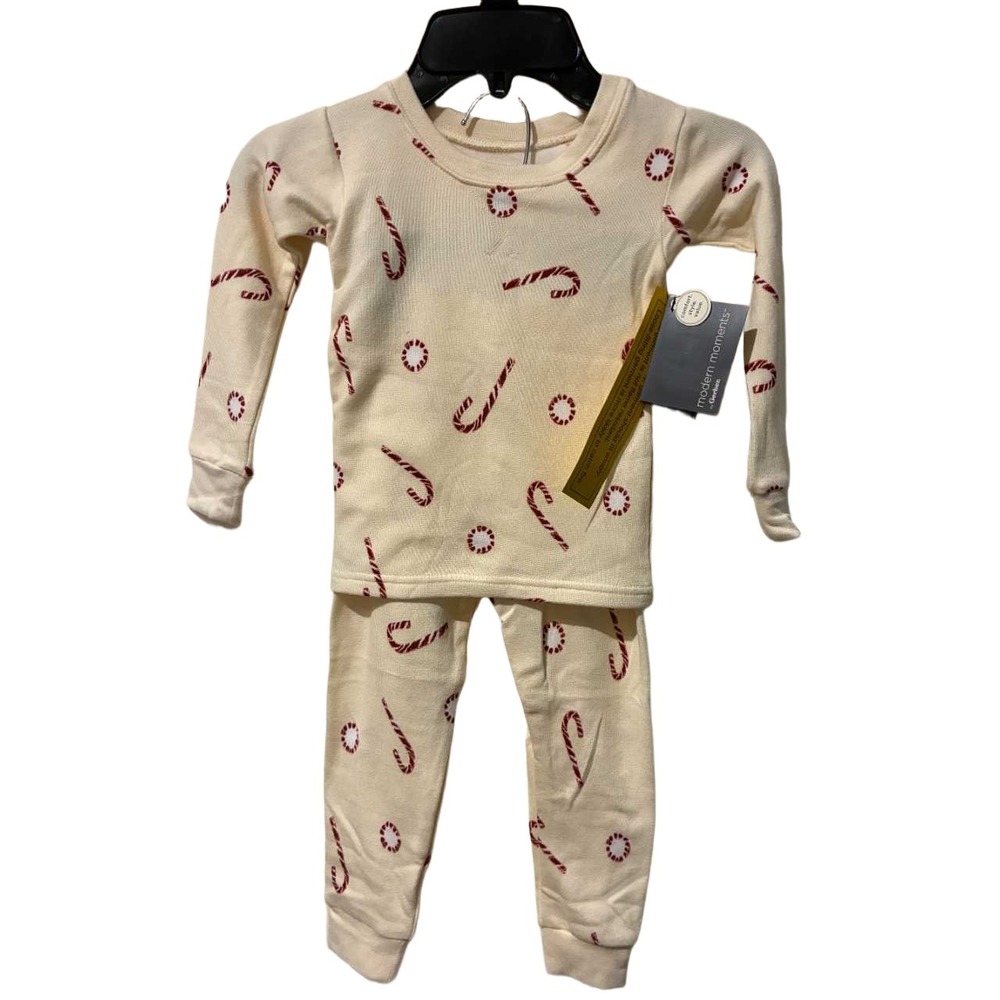 Modern Moments by Gerber Kids 3T‎ Candy Cane Pajama Set Long Sleeve Pants Cream